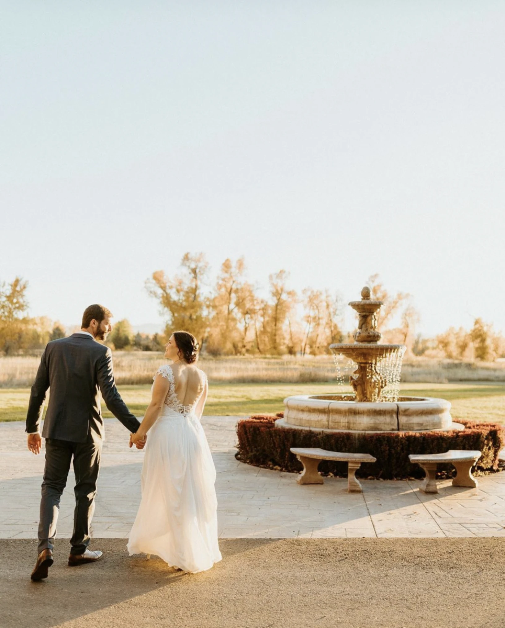 Fountain and outdoor walkway at Chateau Event Center