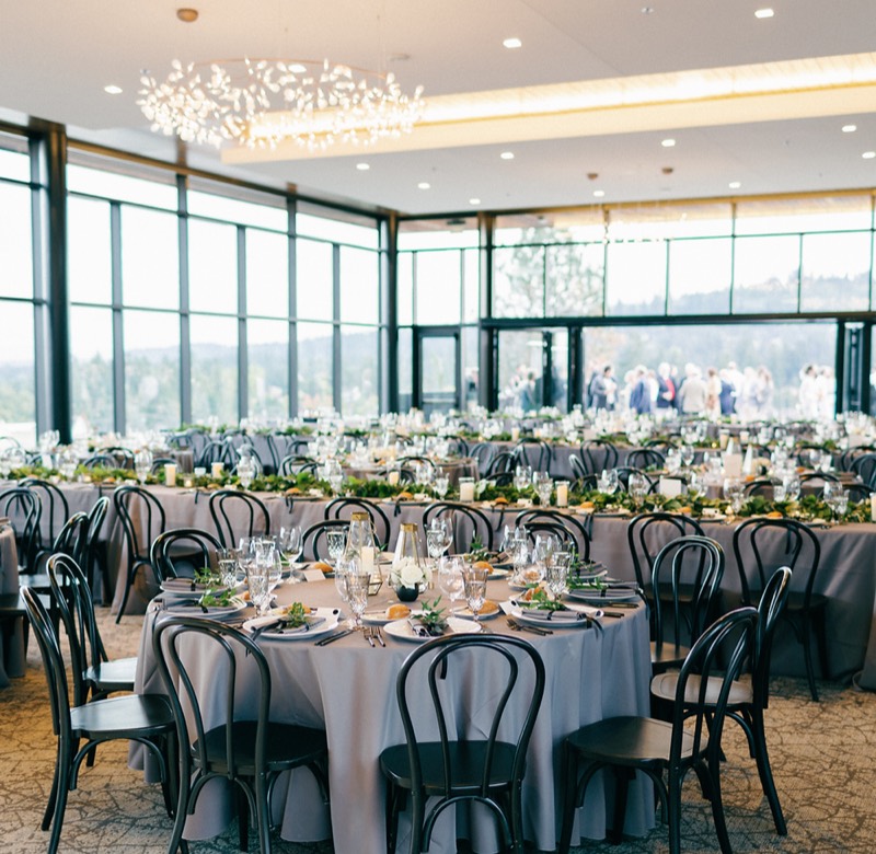 Dining room set for a reception at Ironlight